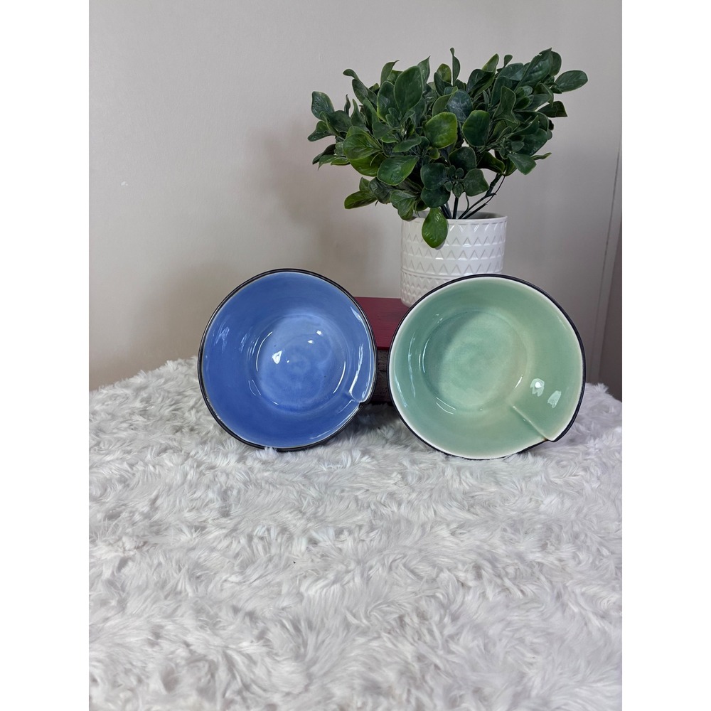 Pier 1 Porcelain Crackle Collection Bowls Set of 2 Blue Green Textured